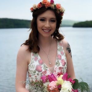 White flowered prom dress